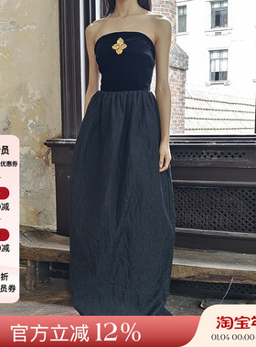 Xiangqiao Sheng盛湘乔 25ss春夏  黑色骑士风格礼服女气质长裙