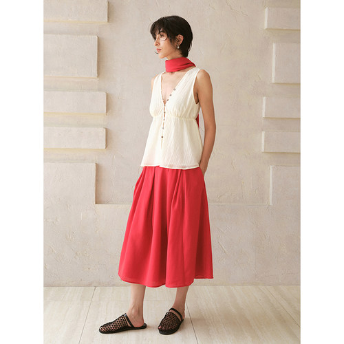 ii sense 26SS春夏新品 V领撞色纽扣背心女休闲收腰无袖显瘦上衣