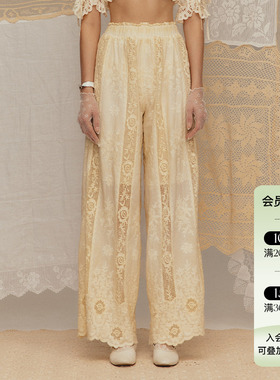 Deplumer 25SS新品 田园度假风镂空刺绣休闲裤女宽松显瘦百搭长裤