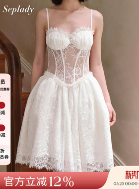 Deplumer 25AW新品 法式蕾丝吊带连衣裙女公主风拱形裙摆蓬蓬裙