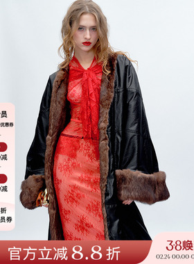 JACQUES WEI 25AW秋冬新品 黑色涂层皮草内胆双面落肩保暖大衣