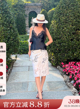 Deplumer 25AW新品 法式蕾丝边醋酸吊带黑色百搭美背上衣显瘦内搭