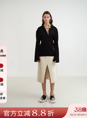 正品授权seplady买手店JACQUESWEI 22SS修身黑色缎面拼接蕾丝上衣