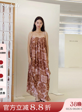 AETNA PROJECT 26SS春夏新品 复古印花抹胸连衣裙女度假风长裙