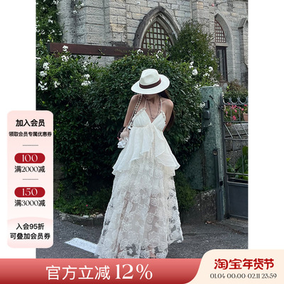 Deplumer 25AW新品 波西米亚度假风假两件刺绣连衣裙仙女挂脖长裙