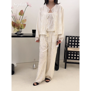 镂空刺绣纯色衬衫 sense 26SS春夏新品 上衣 女度假风重工长袖