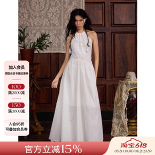 Deplumer 25AW新品 法式度假风挂脖连衣裙镂空刺绣露背无袖长裙