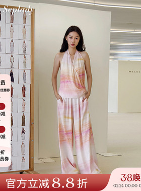 AETNA PROJECT 26SS春夏新品 小众设计挂脖印花上衣松紧腰长裤