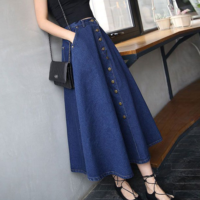 Denim skirt Retro Simplicity Single breasted Middle-skirt Elastic Paige Versatile Pendulum longuette Women's wear Amoiin the Women's clothing/Boutique , Skirts  category - from Buy2taobao.com to provide professional Taobao agent buy service