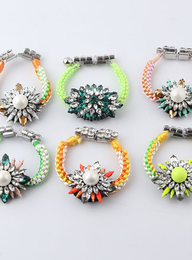 新款时尚个性巴洛克彩色宝石镶钻珍珠手链女士舞会旅游礼物手链