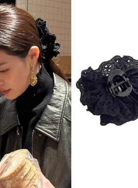 钟楚曦同款蕾丝抓夹法式复古头花发饰新款后脑勺鲨鱼夹头饰女