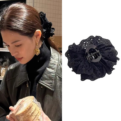 钟楚曦同款蕾丝抓夹法式复古头花发饰新款后脑勺鲨鱼夹头饰女