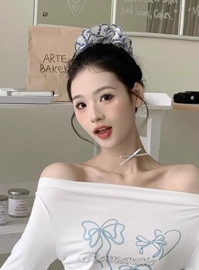 邢菲同款蓝色结重工刺绣棉大肠发圈女高级感头绳双层超大发饰