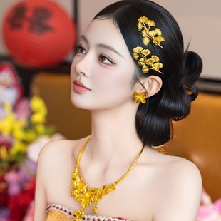 新中式金色高级银杏树叶发夹女氛围感新娘订婚礼服鸭嘴夹头饰