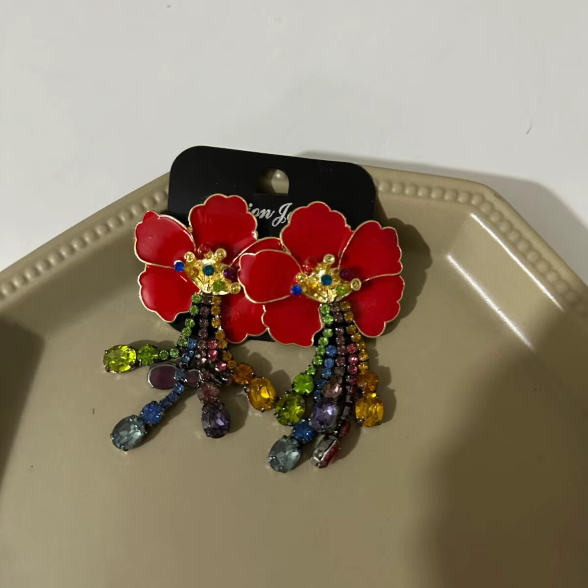 孤品清时尚欧美巴洛克铁片花镶钻夸张耳钉走秀款耳环耳坠