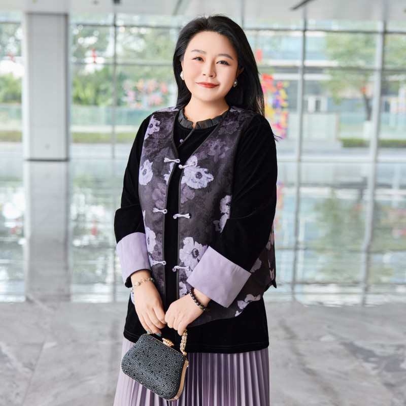 MsShe大码女装V领马甲印花梭织图片