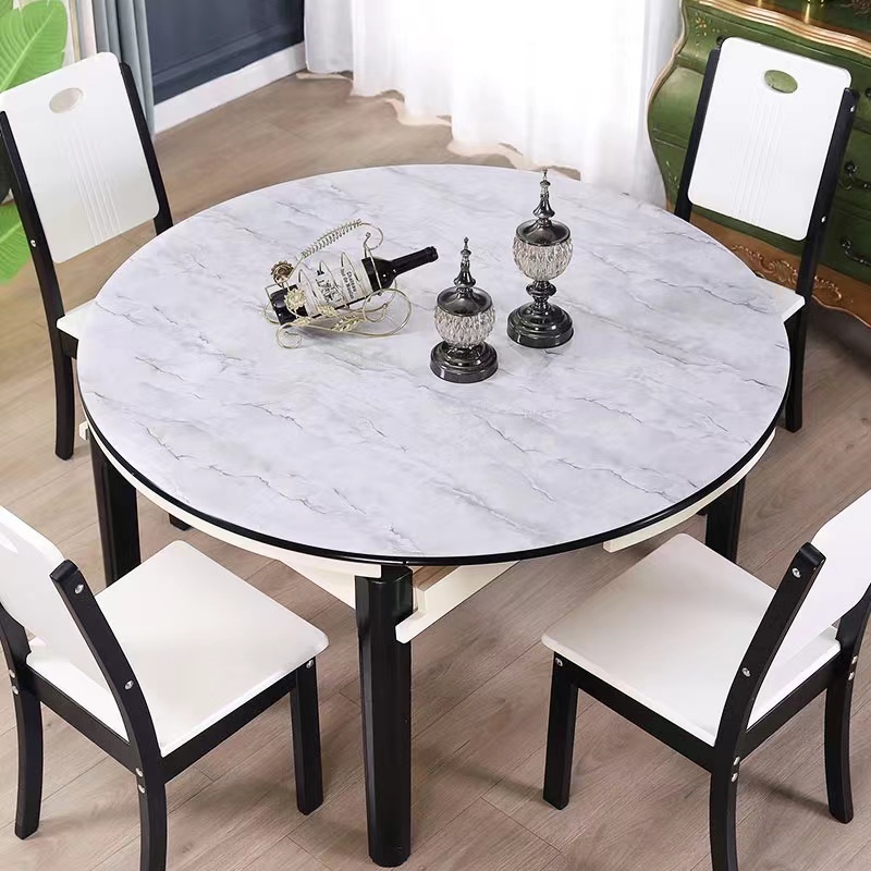 定制圆形圆桌桌布防水防油免洗防烫北欧大理石纹pvc餐.桌垫软玻璃