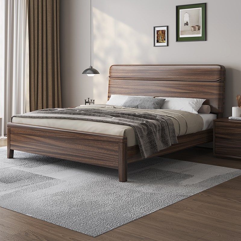 北美黑胡桃木榫卯满铺1.8米全实木床北欧原木风主卧室双人.床1.5m