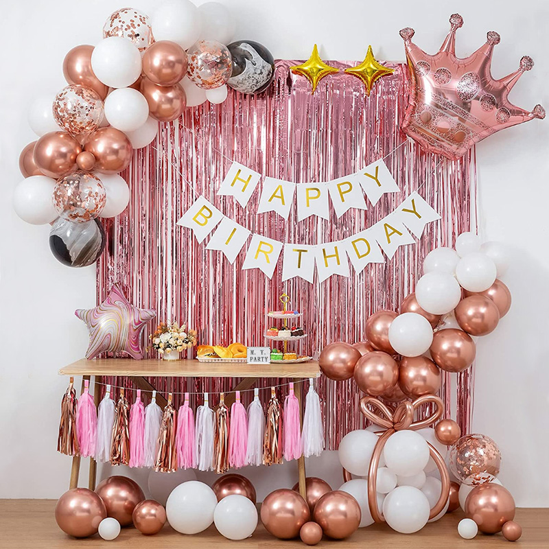 女孩生日气球装饰套餐儿童周岁派对布置男孩少女心皇冠铝膜拉花