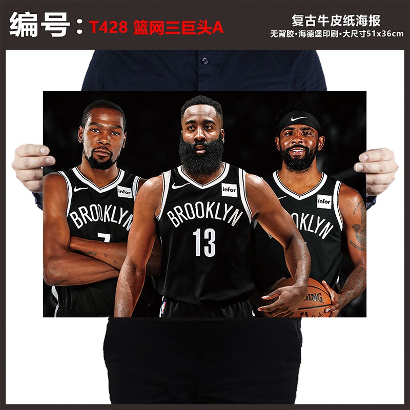 篮网杜兰特海报nba篮球明星复古牛皮纸海报宿舍壁纸贴画装饰画