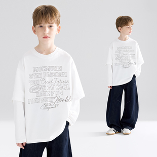 sorona凉感原创仿绣印花假两件T恤百搭男童春 宁儿粉丝专享