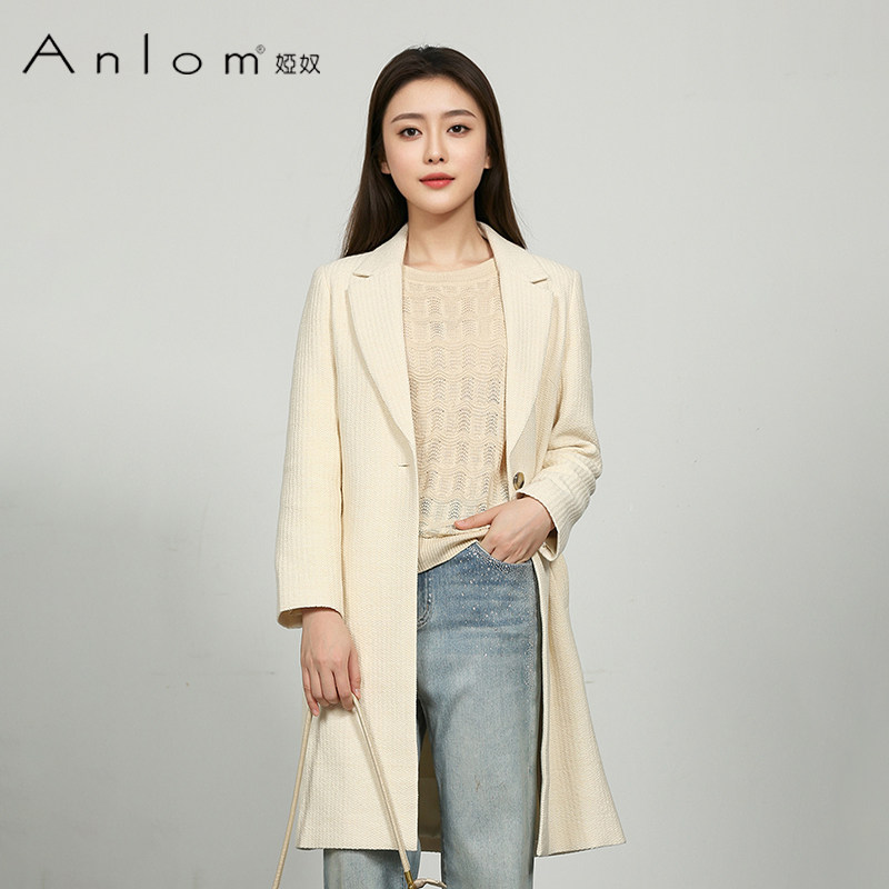 Anlom/娅奴毛呢宽松复古休闲中长款大衣女款修身大衣新品时尚外套 - 实物图