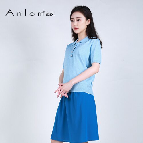 Anlom/娅奴浅蓝休闲桑蚕丝针织衫