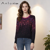 桑蚕丝针织衫 Anlom 女上衣 圆领套头长袖 修身 娅奴秋装 女新款