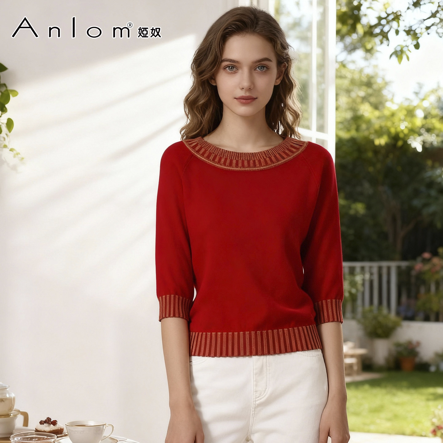 娅奴桑蚕丝时尚女士修身针织上衣