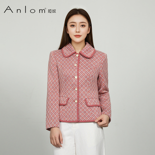 Anlom/娅奴2024秋冬新款老钱风安格拉红修身菱格环保面料时尚外套