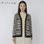娅奴秋冬长袖 新款 黑白条纹休闲绵针织衫 Anlom 通勤上衣开衫