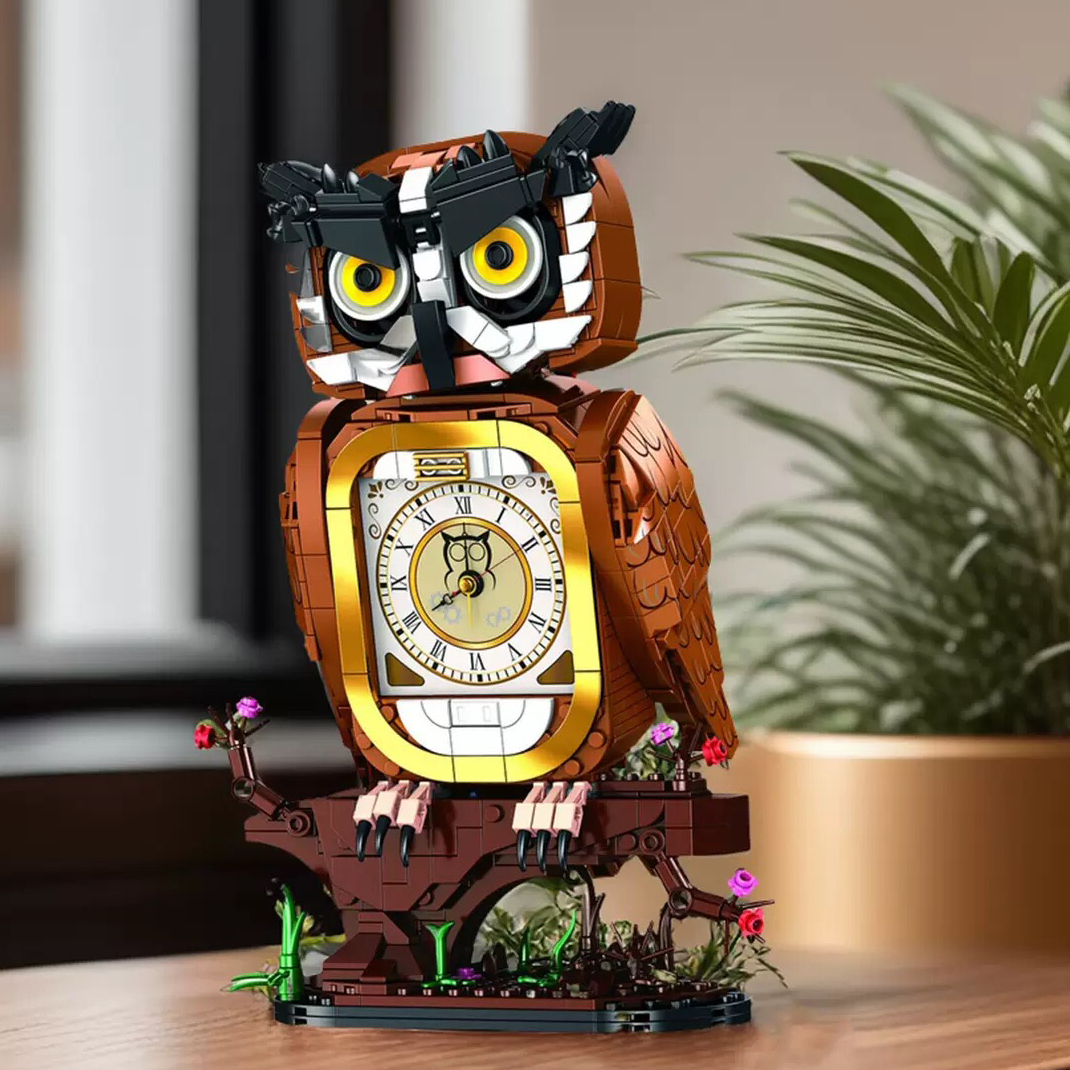 高密思T2114猫头鹰时钟小颗粒积木益智玩具拼装模型摆件男女礼物