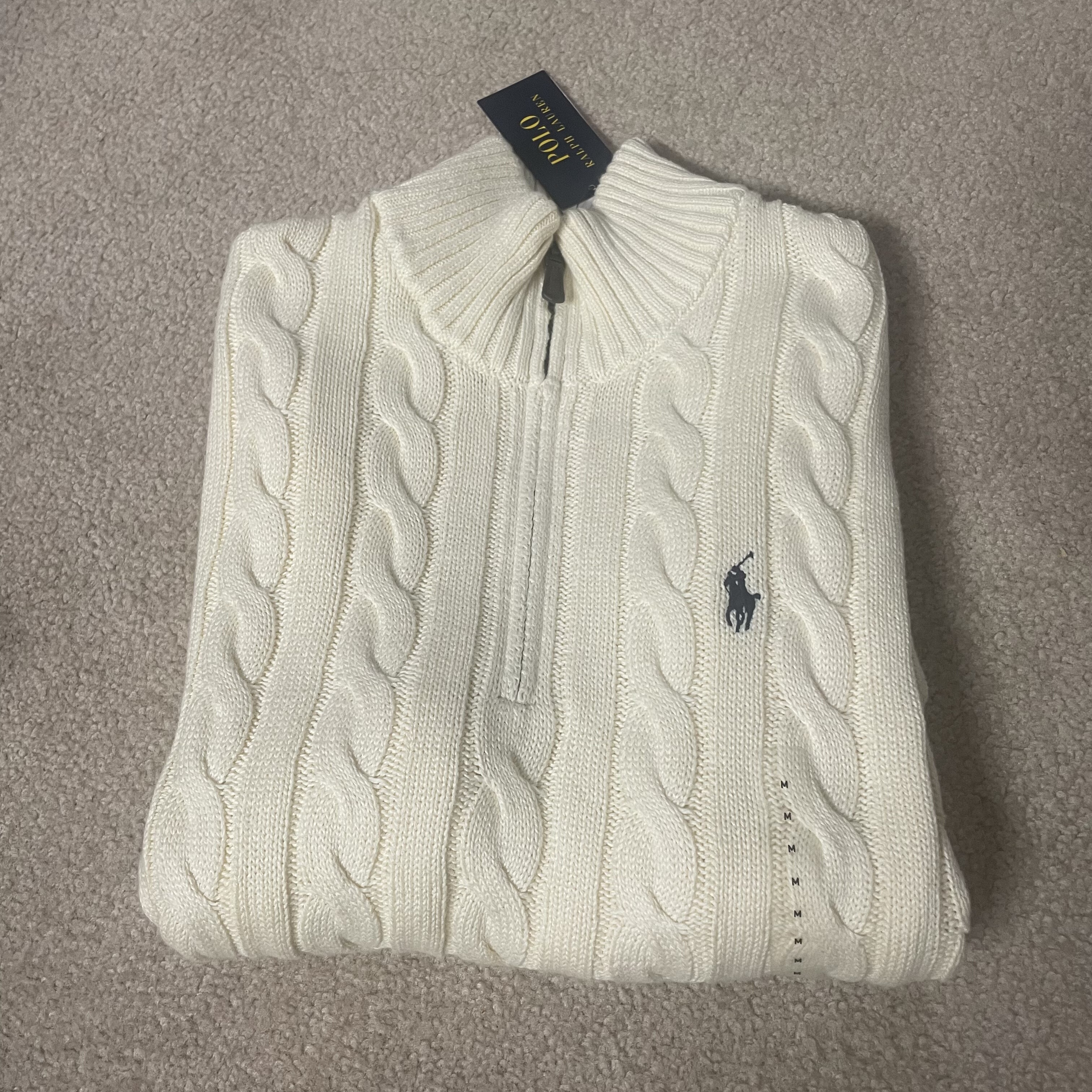 拉夫劳伦Polo Ralph Lauren男士半拉链绞花麻花长袖毛衣 美国直邮