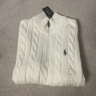 拉夫劳伦Polo Ralph Lauren男士半拉链绞花麻花长袖毛衣 美国直邮