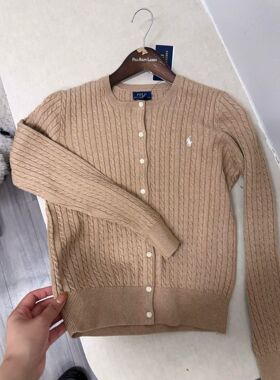 Polo Ralph Lauren大童款纯色绞花长袖针织开衫毛衣外套女款