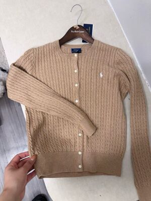 Polo Ralph Lauren大童款纯色绞花长袖针织开衫毛衣外套女款