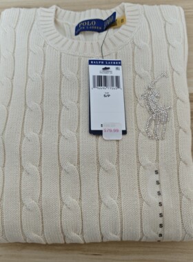 国内现货Polo RalphLauren拉夫劳伦女大马标半袖圆领麻花毛衣