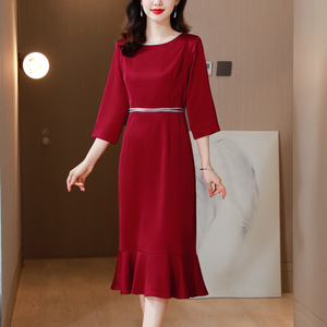 喜婆婆婚宴装高贵妈妈大码连衣裙喜庆晚礼服收腰打底裙子女鱼尾裙