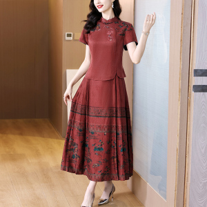 高级感香云纱套装真丝连衣裙两件套妈妈婚宴礼服蚕丝轻奢喜婆婆