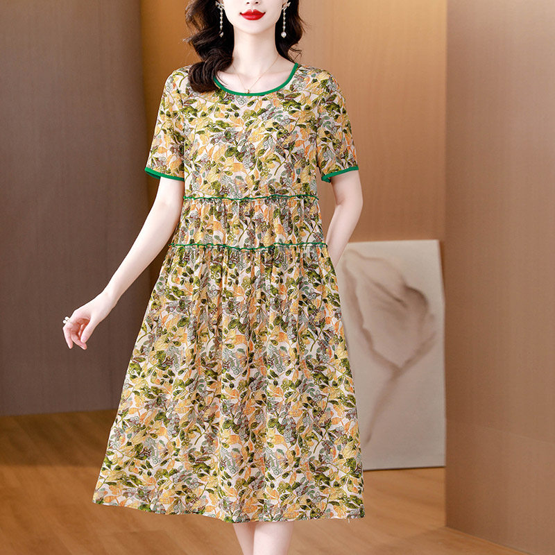 高级感轻奢大牌桑蚕丝裙子夏季新款气质优雅女装碎花真丝连衣裙