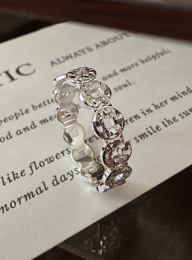 s925纯银国潮小众设计感铜钱时髦简约戒指时尚通勤复古指环