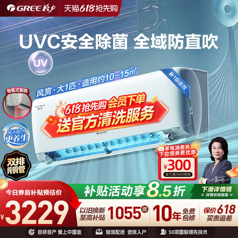 【Gree/格力官方】新一级能效大1匹变频冷暖卧室除菌空调挂机风