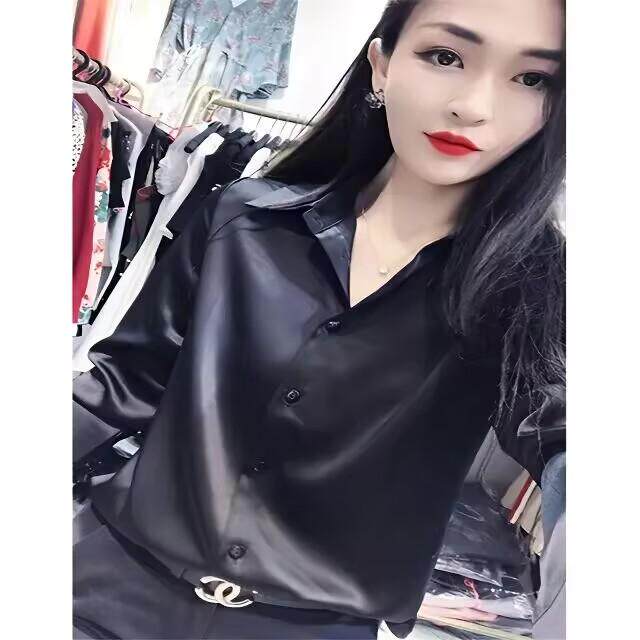 2024秋冬新款欧洲站高端醋酸缎面衬衫女款长袖设计感小众纯色简约