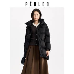 飘蕾黑色鹅绒羽绒服女2025年冬季新款连帽加厚保暖防寒中长款外套