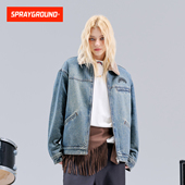 SprayGround鲨鱼嘴仿羊羔绒翻领做旧牛仔夹克男加绒加厚保暖外套
