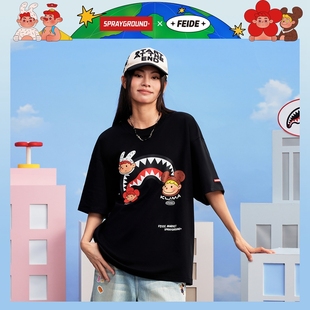 SprayGround鲨鱼嘴FEIDE联名美式 印花短袖 T恤男女夏季 情侣体恤衫