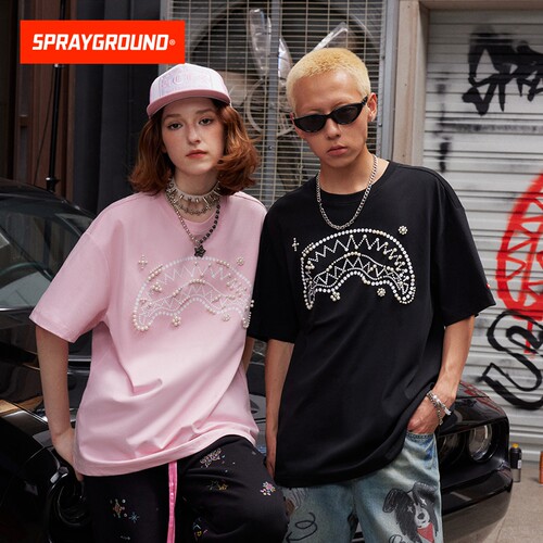 SprayGround鲨鱼嘴钉珠短袖T恤