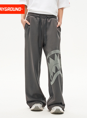 SprayGround鲨鱼嘴卫裤男2026春季美式印花宽松束脚裤针织休闲裤