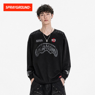 SprayGround鲨鱼嘴网眼透气长袖T恤男美式街头宽松运动体恤上衣潮