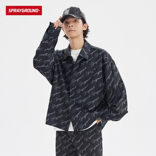 衬衫 SprayGround23春字母满印长袖 男女宽松休闲情侣W0910 特卖